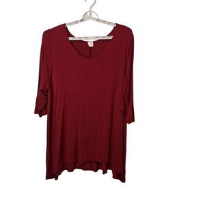 Flirty Pink Womens 4X Pullover Knit Stretch Tunic Top Deep Red 3/4 Sleeve Comfy